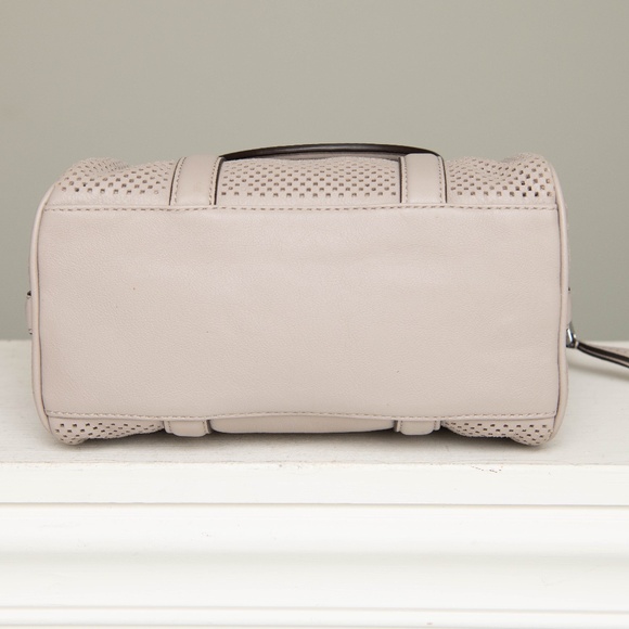 Michael Kors Purse Libby Perforated Leather Grey Taupe Removable Crossbody Strap - Picture 4 of 5